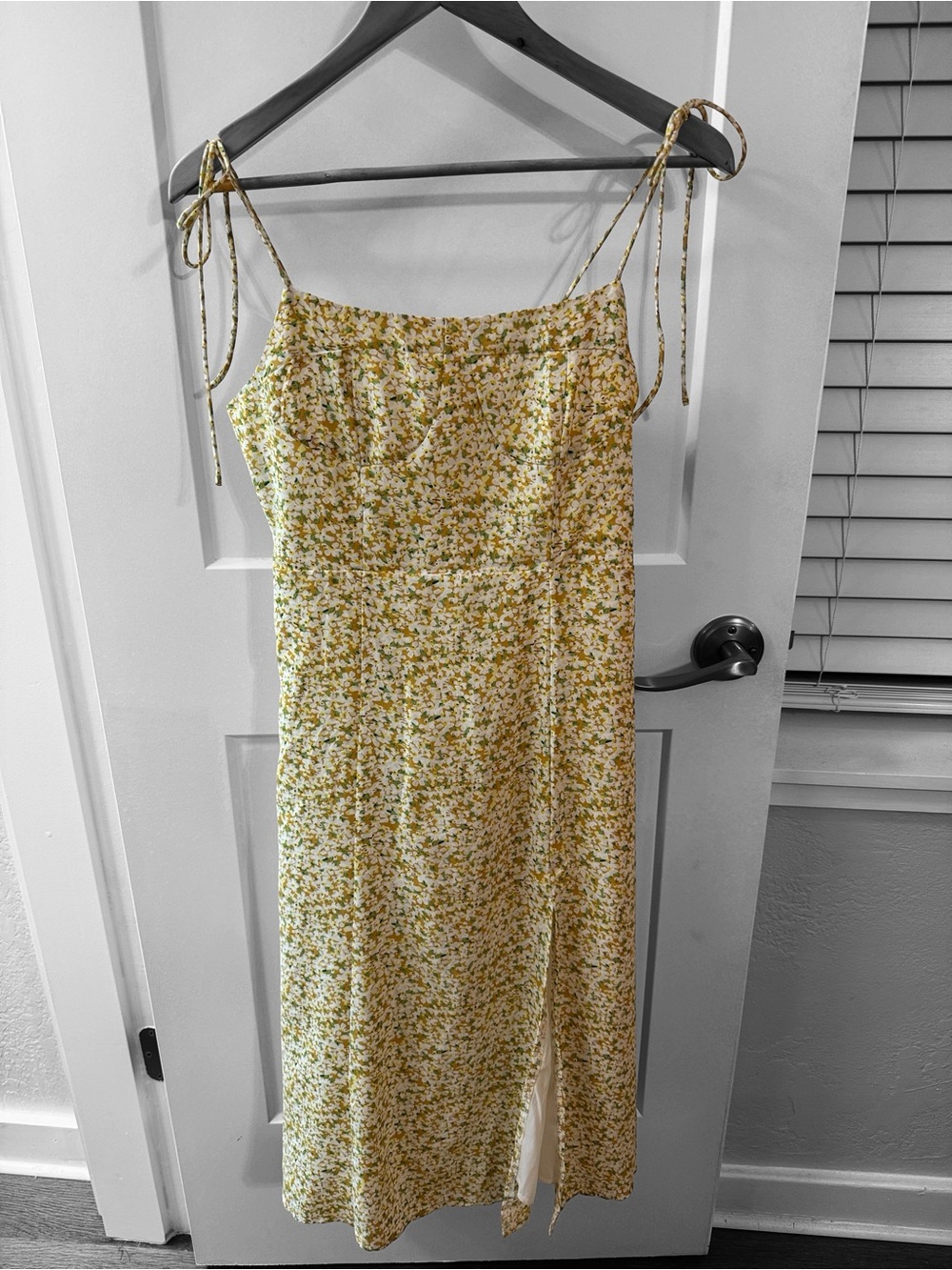 Yellow‎ Ditsy Floral Cottagecore Midi Slip Dress Tie Strap Sundress